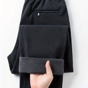 TEMU 겨울 남성용 캐주얼 긴 바지 | 편안하고 피부 친화적인 단색, 플리스 안감, 드로스트링 허리, 레귤러 핏 | 브랜드: Kaiser, 주말 캐주얼에 적합
