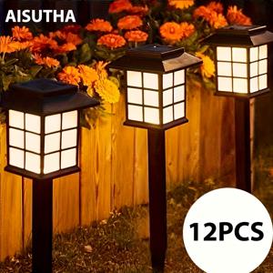 TEMU 12개 미니 하우스 태양광 조명, 9구 디자인, 장시간 사용, 높은 가성비, 실용적, 반매입 설치, 정원, 잔디, 마당에 적합