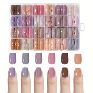 TEMU 720피스 세트 숏 아몬드 프렌치 네일팁, 그라데이션 누드 & 밀키 화이트 컬러, 프레스온 네일, 인조네일, 네일 버핑 블록 1개 및 젤리 젤 숏 네일 1개 포함
