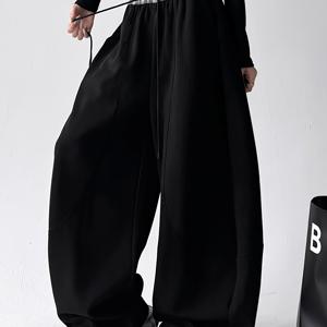 TEMU 캐주얼 체크 무늬 하이웨이스트 드로스트링 와이드 레그 팬츠 (포켓 포함) | 여성용 루즈핏, 사계절 내내 편안함