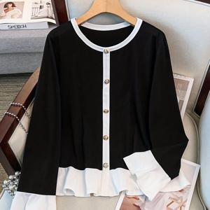 TEMU 플러스 사이즈, 플러스 사이즈 여성용 우아한 캐주얼 H라인 버튼 블라우스 - 롱 슬리브 라운드 넥 탑, 플레어 벨 슬리브, 솔리드 컬러 버튼 장식, 세탁기 사용 가능 겨울 가을 셔츠, 세미 포멀 & 캐주얼 복장