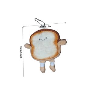 TEMU 귀여운 토스트 플러시 스토리지 펜던트 참 - 코리안 스타일 눌러진 토스트 키체인 (동전 & 이어폰 홀더 포함), 컴팩트 나일론/패브릭 백 액세서리 (코리안 시리즈)