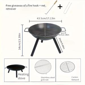 TEMU 1세트 접이식 야외 화덕 - 내구성 강한 스테인리스 스틸 화로대, 분리형 탄소강 다리 및 코팅, 휴대용 , 뒷마당, 파티오, 캠핑, 바베큐 그릴용, 라운드 화덕 (내열성, 쉬운 조립)