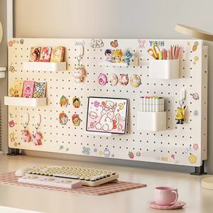 TEMU 다용도 데스크톱 타공판 스탠딩 페그보드 책상 정리 공간 절약 테이블 타공판 화이트 철제 도구 수납선반 80*40cm