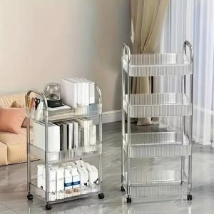 TEMU 4단 투명 투명 아크릴 이동식 수납트롤리 욕실 침대 옆 간식 보관 다층 화장품 정리 선반，이동식 정리카트 - 고강도 회전 바퀴, 공간 절약형 홈/주방/사무실/거실용 선반 유닛, 쉬운 조립(공구 불필요), 내구성 플라스틱 제작, 소형 공간 최적화 - 스타일리시 아크릴 4륜 이동식 정리카트, 미니멀 디자인, 다목적 사용 가능, 선반 바스켓 포함