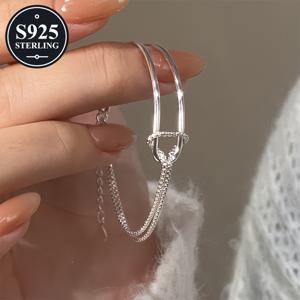 TEMU 925 실버, 저자극성, 이중 레이어 체인 및 매듭 디자인, 인스 스타일의 고급 액세서리, 우아하고 미니멀한 주얼리, 커플 또는 절친을 위한 고급스러운 선물