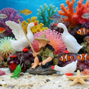 TEMU 대형 수지 보먼 어부 풍 - 중국식 해양 장식품, 내구성 있는 수족관 장식, 어항용 - 전통 낚시 인형, 수지 물고기 액세서리