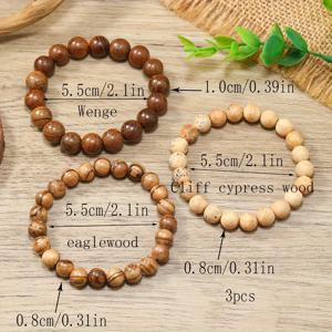TEMU 3개 세트 목재 비즈 팔찌 - 수제 닭날개 비즈, 남녀공용 목재 비즈, 데일리 웨어 및 캐주얼/드레시한 행사용 DIY 목재 비즈
