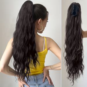 TEMU 클로 포니테일 익스텐션 26인치 블랙 브라운 워터 웨이브 웨이비 컬리 클립 인 헤어 익스텐션 소프트 룩 합성 헤어피스 여성용 블론드 컬러 레드 컬러