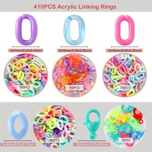 TEMU 410개 아크릴 연결 링, 링크 커넥터, 다양한 색상의 오픈 링크 링, 플라스틱 랍스터 클로 클라스프 포함, 주얼리 만들기, 지갑 안경 청바지 포켓 체인 랜야드