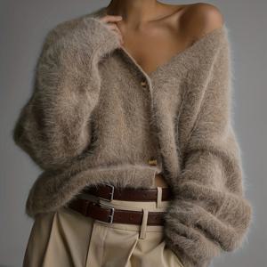 TEMU 루즈핏 긴팔 V넥 스웨터 코트, 스타일리시하고 편안한 여성용 가디건, 패셔너블하고 편안한 스웨터, 우아하고 다재다능한 상의, 데일리 캐주얼 웨어, 데이트, 파티 또는 비즈니스 행사에 적합|가디건