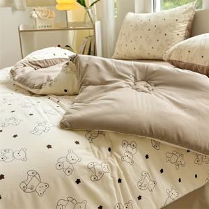 TEMU 1개 귀여운 곰 꽃무늬, 세탁된 단색 초부드러운 충전재, 가을 겨울 침실, 소파, 발코니, 선물용 - 피부 친화적 이불솜|이불|소파