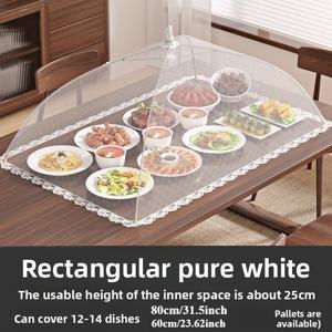 TEMU 접이식 메쉬 접시 커버 - 통기성, 먼지 및 파리 방지, PP/PVC 소재, 캠핑 및 야외 식사용, 14개 접시 보관 가능, 레이스 트림 가장자리, 통기성 메쉬 소재|캠핑테이블