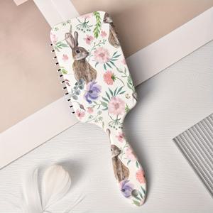 TEMU 부활절 토끼 패턴 에어 쿠션 빗 - 정전기 방지, 모든 머리 유형에 적합한 편안한 그립, 나일론 브리슬 & ABS 핸들, 스타킹 스터퍼