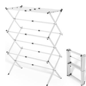 TEMU 3단 확장형 금속 빨래 건조대 - 튼튼한 폴 설치, 다중 의류용 공간 절약 디자인, 화이트, 세탁물 건조대, 다용도 건조 솔루션, 모던 라지러리 랙, 확장 가능한 사이즈, 건조대|빨래건조대