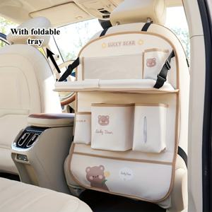 TEMU 올인원 카시트 백 오거나이저로 업그레이드된 드라이빙 경험 - 접이식 테이블 트레이, 킥 매트, , 티슈 박스, 컵 홀더, 휴대폰 거치대, 문서 포켓, 노트북 데스크, 카 트레이 포함!