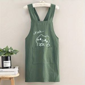 TEMU 귀여운 고양이 패턴이 있는 주름 원피스, 간편한 착용 및 제거를 위한 크로스백 스트랩 디자인, 가족 요리 및 부모-자녀 활동에 적합한 원피스