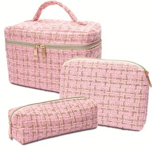 TEMU 세련된 메이크업 가방 3종 세트. 간편하고 스타일리시하며 넉넉한 공간을 제공하며, 지퍼로 잠금되어 화장품 및 세면도구를 보관할 수 있습니다. 여행용 정리에도 완벽합니다.|향수