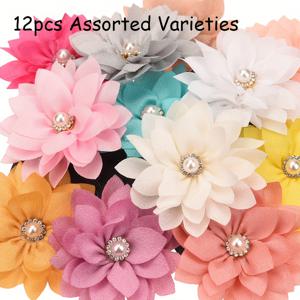 TEMU 12개입 2.2인치(5.5cm) 날카로운 모서리 꽃 클립 없는 파티 장식용 애완동물 목걸이 꽃 헤어 액세서리, 머리띠용
