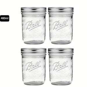 TEMU 4개 세트 - 16oz (파인트) 와이드마우스 유리병 + 뚜껑, 캔닝·피클링·주스·잼·젤리용, 재사용 가능, 식기세척기 안전, 재활용 가능한 유리