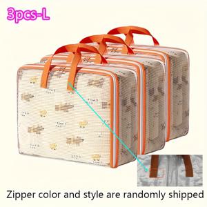 TEMU 3개입 하트 리프 대형 투명 PVC 여행용 수납백 - 접이식 옷 보관함, 이사 및 기숙사용 침구 정리 가방, 내구성 강한 경량 디자인 의류 보관 파우치