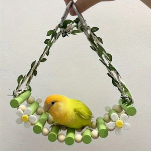 TEMU 내구성 있는 재활용 나무 앵무새 스윙 침대 - 꽃과 잎 디자인, 소형~중형 앵무새를 위한 매달린 퍼치 클라이밍 장난감, 색상이 풍부한 새장 액세서리 & 자연 서식지 시뮬레이션, 장식용 펫 아이템