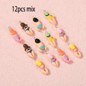 TEMU 12개 혼합 레진 만화 수영 피규어 참 - DIY 공예 재료, 독특한 수영 포즈 & 패턴, 주얼리 제작, 가방 액세서리, 수영 액세서리, 장난기 넘치는 디자인, 섬세한 공예