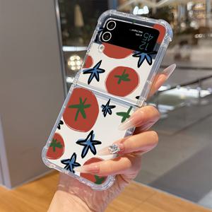 TEMU 갤럭시 Z플립3/Z 플립4용 토마토 휴대폰 케이스, 투명 소프트 백 커버