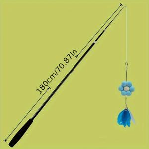 TEMU 1개 180cm 초장형 조절 가능한 고양이 장난감 스틱 - 인공 깃털 & 플러시 볼 꽃 벨 장식, 실내용 인터랙티브 낚싯대, 내구성 있는 플라스틱, 새끼고양이 및 소형 고양이 안전, 재미있는 디자인, 가벼운 무게, 비독성 소재, 애완동물 애호가를 위한 장난감