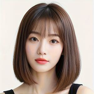 TEMU 다크 브라운 숏 밥 가발 앞머리 포함, 12인치 여성용 고온 내성 합성 섬유 가발, 파티 및 모임에 적합