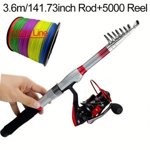 TEMU 해상 낚시 막대 및 릴 세트 - 5.2:1 기어비 스피닝 릴이 장착된 탄소 섬유 텔레스코픽 해상 낚시 막대, 해상 낚시, 민물 낚시 및 송어 낚시에 적합한 여행용 키트로 완벽합니다.