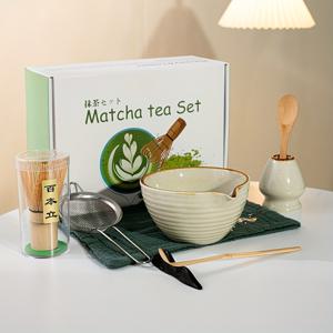 TEMU 8피스 일본 말차 차 세트 (차잔, 스쿱, 거품기, 체 포함) - 전통 일본 다도 키트, 정통 문화 체험, 완벽한 차 의식 세트 또는 선물용