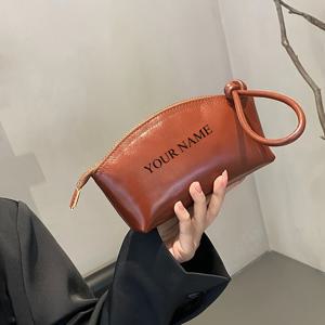 TEMU 맞춤형 여성용 천연 가죽 클러치 파우치 - 맞춤 이름 토고 천연 가죽 손목가방, 다중 수납 화장품 지갑/파우치 (6가지 세련된 컬러)