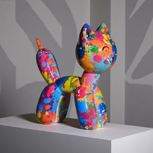 TEMU 1개 수제 팝 아트 고양이 조각상 - 모던 스플래시 잉크 레진 조각품, 럭셔리 데코용 - 생동감 넘치는 테이블탑 고양이 피규어, 생일/선물용