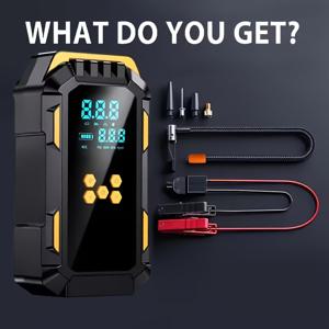 TEMU 10-in-1 헤비 듀티 점프 스타터 키트 | 150PS 디지털 타이어 공기 주입기, 에어 컴프레서, 차량 배터리 충전기, LED 손전등, 9.99L 가솔린 또는 9.01L 디젤 차량용 휴대용, 다양한 액세서리 포함|타이어|후레쉬