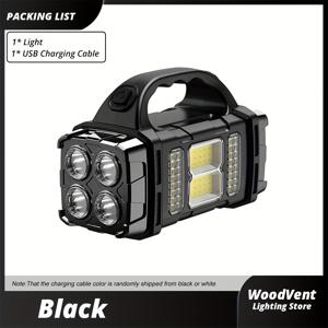 TEMU LED & COB 태양광 휴대용 조명, COB 사이드 라이트 포함 비상등, IP65, TYP-C 충전, 전후면 듀얼 조명, 휴대폰 충전 가능, 백색 및 노란색 손전등, 캠핑, 하이킹, 유지보수, 낚시에 적합, 휴대폰 충전용 손전등,태양광 비상등,듀얼 컬러 조명,양면 코브 라이트,튼튼한 야외용 구조,유지보수 기술자,야외 모험가|후레쉬