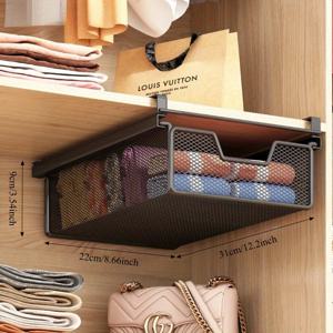 TEMU 천공 없이 설치 가능한 메탈 행거 서랍 보관함 - 통기성 메쉬 패널 - 벽/천장 천공 불필요 - 양말, 속옷, 액세서리용 공간절약형 수직 정리함 - 녹슬지 않는 옷장 & 드레서 캐비닛 정리함, 설치 간편