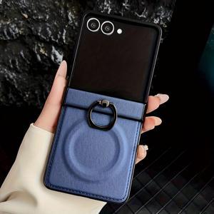 TEMU 휴대폰 케이스 - 삼성 갤럭시 Z 플립 모델 3부터 7까지 디자인된 합성 인조 가죽 폰 커버, 마그네틱 링 홀더 및 충격 방지 솔리드 컬러 백 특징