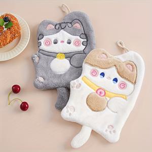 TEMU 코랄 플리스 타월 2개 세트 - 빠른 건조, 뛰어난 흡수력, 초극세사 섬유로 제작, 걸이 루프 포함, 주방, 욕실, 애완 동물 관리, 차량 장식, 헬스장 및 책상 액세서리에 적합.