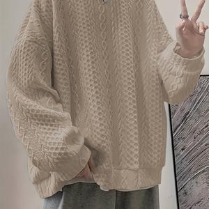 TEMU 남성용 라지 사이즈 봄/가을 스웨트셔츠 자켓 - 부드러운 니트 풀오버, 라운드넥과 긴 소매, 세탁기 사용 가능, 레이어링 친화적인 캐주얼 아우터웨어. 도시 및 야외 활동용 봄과 가을에 적합한 화이트 스웨트셔츠 - 데일리와 포멀한 자리에 다용도로 활용 가능, 루즈핏, 솔리드 컬러, 하이킹과 패션에 적합. 남성용 봄/가을 패션 스웨트셔츠