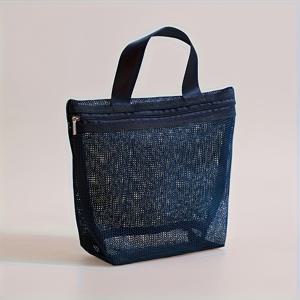 TEMU 1개 가볍고 통기성 좋은 메쉬 여행 토트백 - 지퍼 포켓, 휴대용 화장품 정리함, 해변, 수영, 헬스용, 캐주얼 스타일 핑크/베이지/블랙, 다목적 짐백, 스타일리시 탑 핸들 디자인