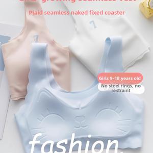 TEMU 3개 세트 - 소녀 성장기 속옷 - 고정컵 & 안티불지 포인트 - 얇은 스타일 - 학생, 고등학생, 소녀용 - 무봉제 통기성 스포츠 브라 (철제 링 없음)
