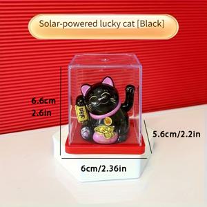 TEMU 팔을 흔드는 손과 머리를 기울인 고양이 미니 행운 고양이 조각상, 사무실 책상 및 차량 대시보드용으로 디자인됨, 먼지 덮개 포함