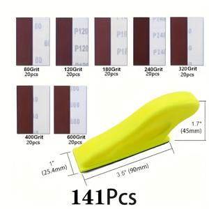 TEMU 미니 디테일 샌더 36/141피스 수동 샌더 - 8.89cm x 2.54cm 미니 핑거팁 샌딩 블록 - 소형 공간용 컴팩트 샌딩 도구 - 80, 120, 180, 240, 320, 400, 600 그릿 습식 및 건식 후크 & 루프 샌드페이퍼 포함 (목재 및 금속 프로젝트용)