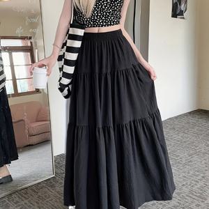 TEMU 여성용 우아한 패션 맥시 스커트, 블랙 케이크 스커트, 편안한 소재, 신축성 허리밴드, 다양한 행사에 적합