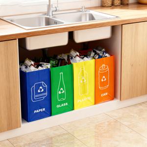 TEMU 4-in-1 접이식 쓰레기 봉투 (색상 코드 재활용 디자인: 종이, 유리, 플라스틱, 캔) - 강력한 폴리프로필렌, 대용량, 간편한 청소, 휴대 및 쌓을 수 있음, 가정, 주방, 욕실, 거실, 호텔 쓰레기 관리용 - 내구성 및 스파, 재활용바구니, 박스분리수거, 분리수거, 재활용분리수거함, 대형쓰레기통, 철제 분리수거함|쓰레기통