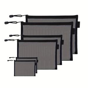 TEMU 6개 세트 블랙 나일론 메쉬 정리함 - 메쉬 패널 & 지퍼 포켓 포함, 3사이즈 여행용 수납백, 화장품 정리용 다목적 휴대용 파우치