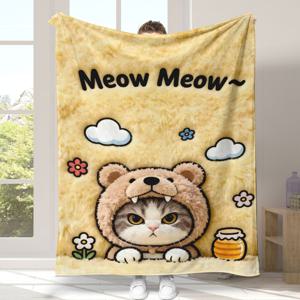 TEMU 1개 플러시 귀여운 고양이, 캐릭터 및 고양이 디자인 담요, 디지털 프린트, 플란넬 원단, 사계절 사용, 생일 선물, 휴일 선물, 침대, 소파, 자동차 및 의자 등에 적합한 다기능 담요|소파|쇼파침대