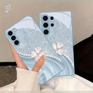 TEMU 휴대폰 케이스 - 진주 4잎 클로버 패턴 휴대폰 케이스, 삼성 갤럭시 S9+/S10/S20+/S20 울트라/S21 5G/S21+/S22/S23 플러스/S24 플러스/S25/S25 엣지/노트 9/노트 10/노트 10+/노트 20/노트 20 울트라에 적합, 낙하 방지 강화 유리 보호 커버|S21케이스