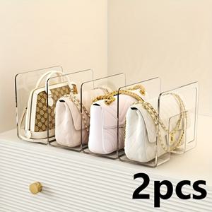 TEMU 투명 아크릴 핸드백 보관함 2개 세트 - 공간 절약형 옷장 칸막이, 핸드백 및 지갑에 적합, 투명 다기능 선반, 가정 및 소매점 진열, 재봉 보관, 휴대용, 전원 불필요, 독립형